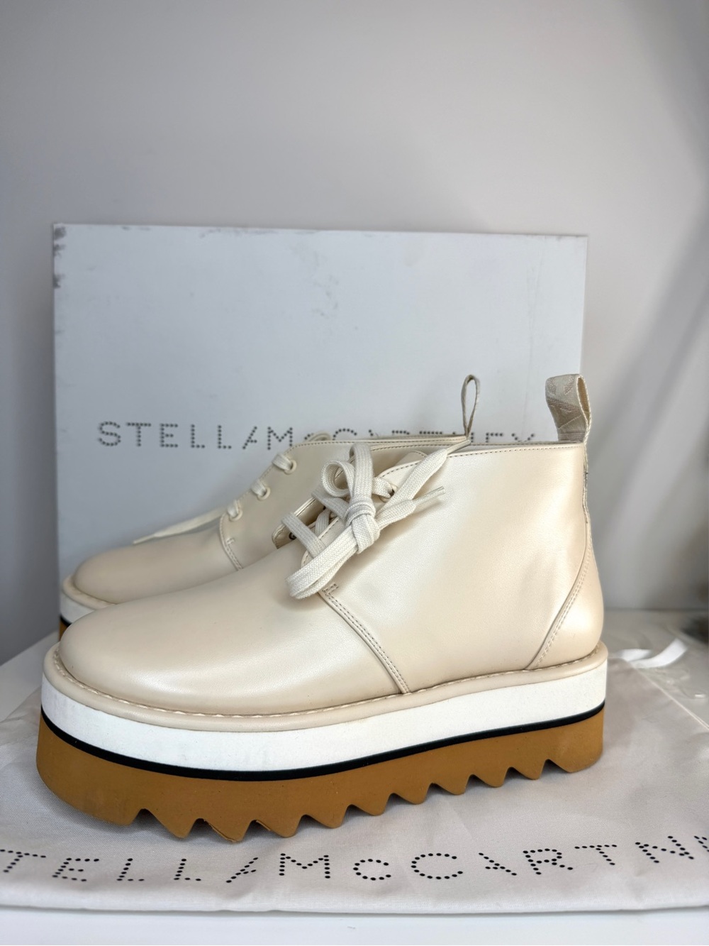 Stella McCartney Sneakelyse Platform Chukka Boots Cream Women Size 7 / EU 37 New